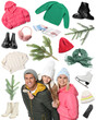 © New Africa - Happy family, winter clothes and accessories. Collection on white background