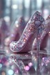 © rifai_art - Pink sparkly high heels adorned with numerous shimmering gems and glitter on a reflective surface