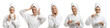 © New Africa - Happy woman in bathrobe and towel on her head on white background. Collection of portraits