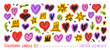 © Anastasiia Hevko - Colorful funky hearts, crown and star scrapbook stickers set. Crayon drawn scribble doodle collage elements. Vector scrapbook collage stickers for hand drawn journaling, dairy, notebooks.