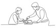 © Single Line Art - An adult guiding a child through a task on a digital tablet, continuous line drawing Vector, illustration