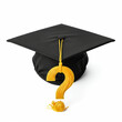 © Robert Garcia - A graduation cap with a golden question mark, symbolizing the future white background