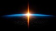 © MKS - From space, the sunrise over Earth's horizon features a glowing sun, a thin atmospheric border, and a cloud shadow, embodying global peace and a new beginning