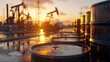 © Vlad Darii - Industrial sunset  striking visual of crude oil barrels illuminated by warm evening hues