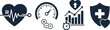 © Goat - Health and Medical Icons Heart Rate, Blood Pressure, Growth Chart, and Shield