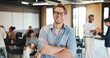© Flash25/peopleimages.com - Portrait, conference hall or business man with arms crossed, confident or professional for corporate training. Smile, seminar or speaker with pride for finance knowledge, staff development or meeting