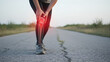 © BAPJAN IT - Concept of painful knee injury and skeletal problems in a person running outdoors, highlighting joint discomfort