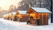© NAFF - Blank Wooden Christmas Market Stalls in Snow with Clean Composition and Elegant Holiday Vibe