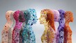 © auraplusminus - Colorful wireframe human heads connected in psychology concept with vibrant abstract paint splashes and emotional expression
