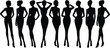 © Montaha Creatives - Silhouettes of nine women in various poses against a white background black