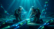 © Rendara Studio - Underwater engineers repairing a glowing data cable during a deep sea operation