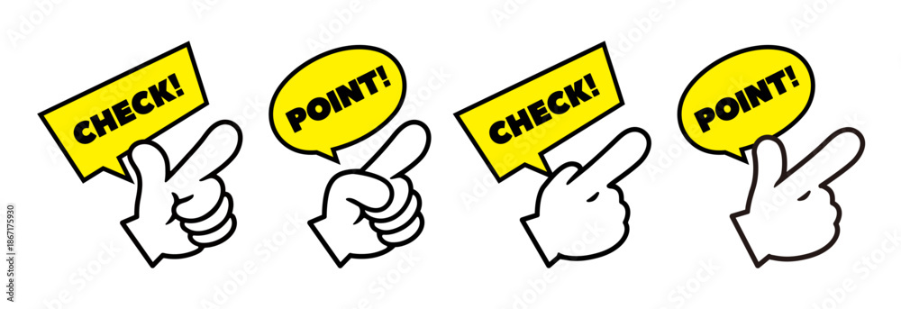 チェック、ポイントの指さしアイコンセット ベクターイラスト