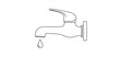 © Raazia - Dripping faucet illustration showing a single drop falling from the spout in a simple line art style.