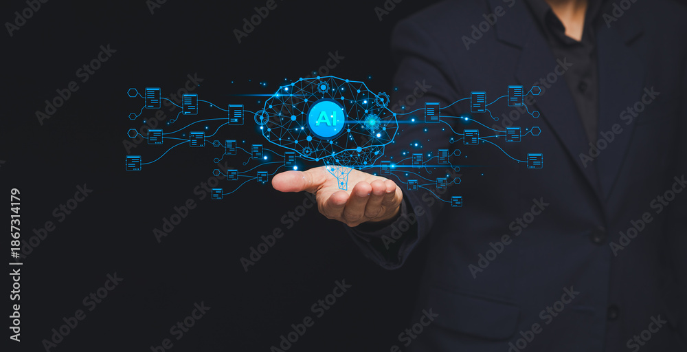 Businessman presenting artificial intelligence technology concept ...