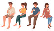 © supplement - Young adults enjoying coffee break - diverse group relaxing with hot drinks