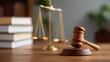 © Denis Yevtekhov - Judge gavel law books and scales of justice on desk in lawyer office, legal justice concept, attorney workspace, judicial authority symbols, courtroom tools display, with copy spac