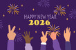 © sarasw art - Human hands holding a glasses of champagne and celebrating new year. Bengal light, champagne and confetti. Happy new year  vector illustration