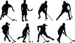 © Baizid - hockey, silhouette, player, field, sport, athlete, action, stick, ball, game, sportsman, active, people, vector, illustration, isolated, background, transparent, cutout, pose, running, dribbling, pass