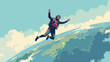 © Sabry - A skydiver in freefall. Earth curvature below. Extreme perspective. Flat vector illustration