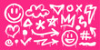 © Anastasiia Hevko - Bold spray paint white graffiti elements on pink background. Funky street art and urban style vandal and graphic elements. Smiling face, heart, crown and cloud stickers with drips and splatters.