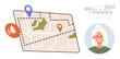© robu_s - Navigation tools, user tracking, personal safety, data monitoring, geolocation services, trip planning. Visual elements include a map with pins, an activity graph and a user profile. Navigation