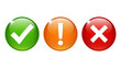 © DesignerKamran99 - Three shiny 3d icons representing validation danger and error on a transparent background