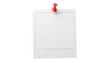 White note paper with red pushpin isolated on transparent background
