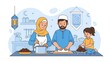 © karman - Family preparing traditional dessert together in kitchen during Ramadan celebration