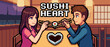© Vladislav - Pixel art couple on a romantic date lovingly shares a single sushi roll with chopsticks in a cozy restaurant, smiling at each other over a heart-shaped soy sauce bowl