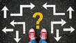 © Hamzah - Person standing at crossroads with multiple arrows and question mark