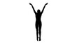 © Severino - Silhouette of a woman jumping up in the air with her arms raised in a celebratory gesture