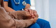 © Wachirapong - With empathetic and caring attention, professional nurses hold the hands of elderly patients to comfort and encourage them, while also offering advice on healthcare.