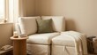 © Hala - Cozy minimalist sofa with throw blanket in warm natural light