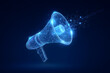 © Evhen Pylypchuk - Digital megaphone with glowing particles in a dark background showing modern communication technology