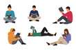 © jubayer95 - people sitting and lying down reading books in various positions and casual clothing