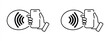 © wahyu - NFC technology. Hand holding Phone. Contactless wireless pay sign logo. Near Field Communication nfc payment concept. Contact less. NFC payment with mobile phone. Credit card