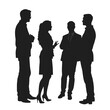 © Arun - Silhouette of four business professionals standing together and having a discussion symbolizing teamwork communication collaboration and corporate strategy isolated on white background.