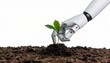 © Rosi - Robot hand planting seedling in soil, symbolizing future growth and technology in agriculture