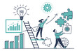 © David - A vector graphic illustration of two people working together to solve a puzzle and achieve a bright idea