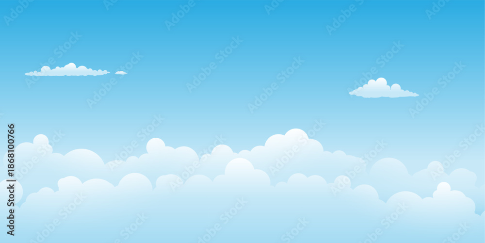 A clear blue cloudy sky cartoon background with soft white clouds.