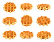 © Malik - Nine Golden Brown Waffles on Transparent Background Showing Detailed Grid Pattern and Textured Surface Perfect for Breakfast or Snack
