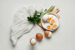 © Pixel-Shot - Plate with fresh boiled eggs and parsley on light background