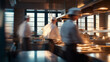 © Curioso.Photography - Busy professional kitchen with chefs in motion, representing teamwork, speed, and high-pressure restaurant work environment.