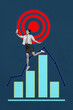 © deagreez - Poster image artwork pop collage of happy businesswoman stand chart graph development hold phone target growth opportunity