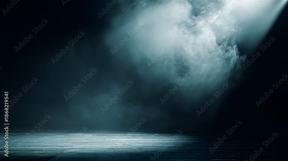 showbiz. An empty stage with dramatic smoky spotlight creating a ...