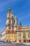 Historic baroque Nicholas church in Mala Strana, Prague, Czechia