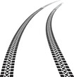 © Billal - Tire tracks perspective illustration with black rubber tread marks on white background for automotive and racing concept