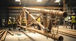 © DigitalSpace - Bamboo truss installation in progress inside a spacious workshop revealing precision and natural material textures.