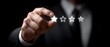 © Vibe Stock - Customer service concept, Businessman hand choose 5 star rating for best satisfaction with satisfaction, review, correct, survey, evaluation, rating