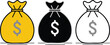 © TamimTech - Set of Money bag icons. Line money bag icon , black and white sack, Flat Money bag Vector illustration.